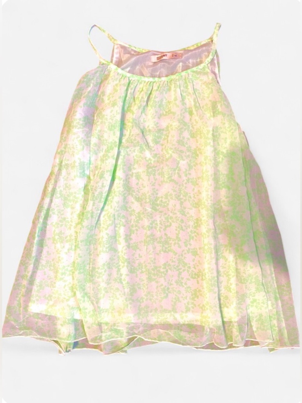 Old Navy lime green white chiffon floral sleeveless tank top blouse, size medium